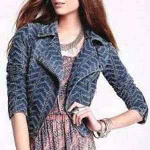 Free People Perforated Denim Moto Style Jacket Size 4